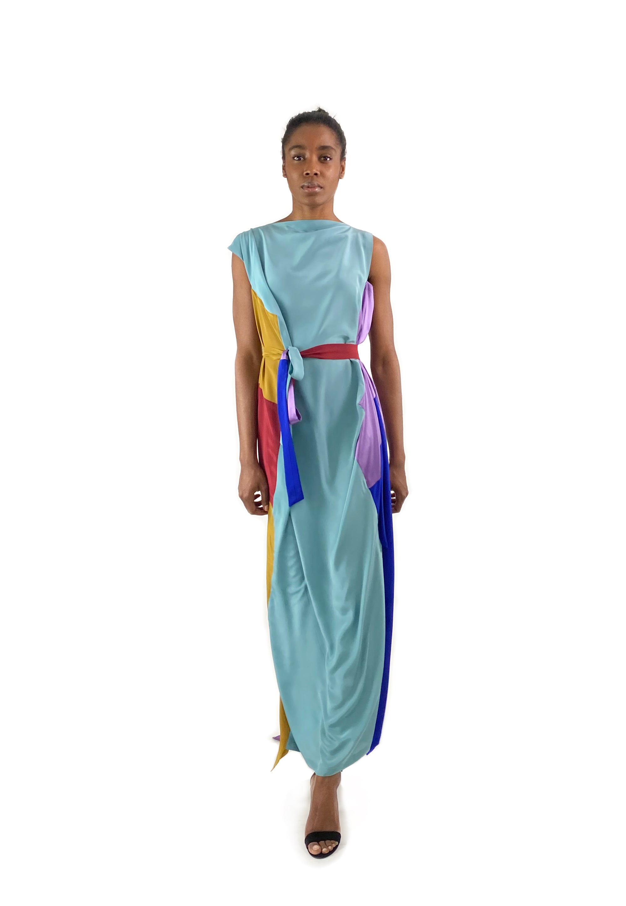 colorful silk dress Veil Strapless Silk Gown - Moontide Sunset Colored Ruched Floor Length Gown